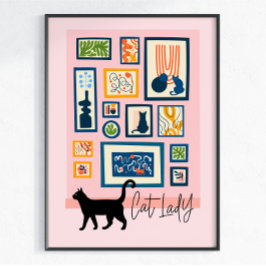 Kattenvrouw Kleurrijk Modern Kattenliefhebber Deco Poster
