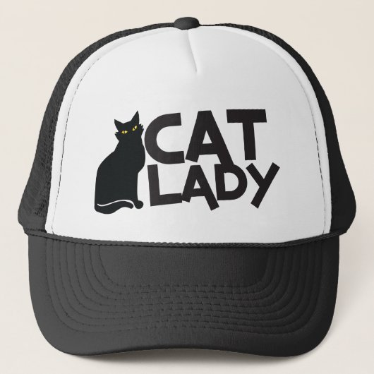 kattenvrouw met zwarte kattengele ogen trucker pet (Voorkant)