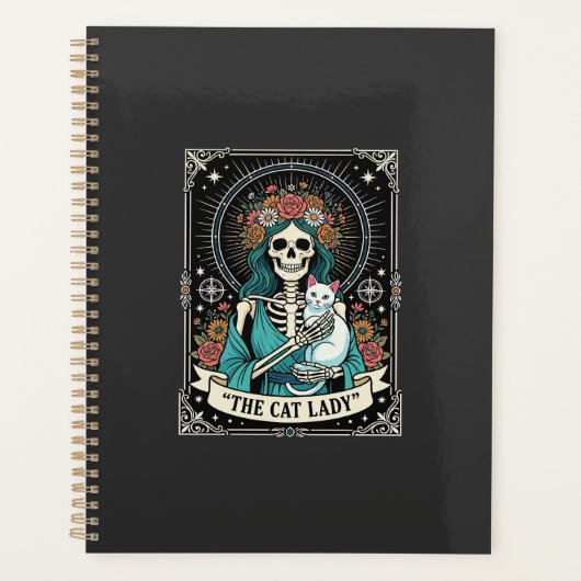 Kattenvrouw Skelet Tarot Bloem Gothic Planner (Voorkant)