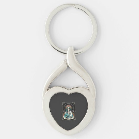 Kattenvrouw Skelet Tarot Bloem Gothic Sleutelhanger (Voorkant)