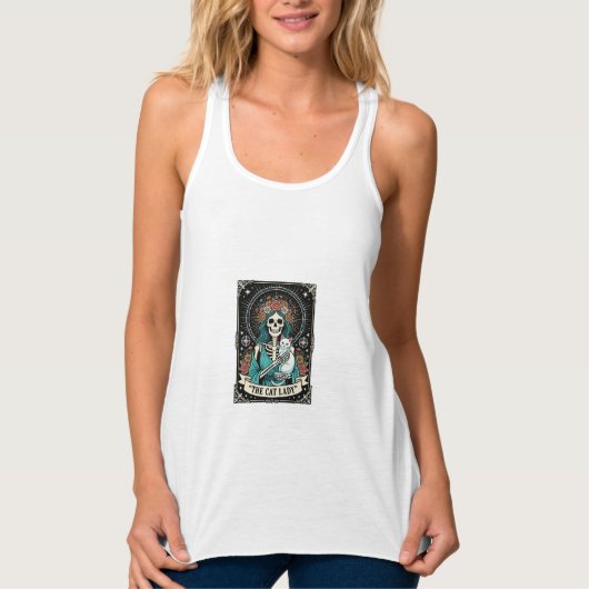 Kattenvrouw Skelet Tarot Bloem Gothic Tanktop (Voorkant)