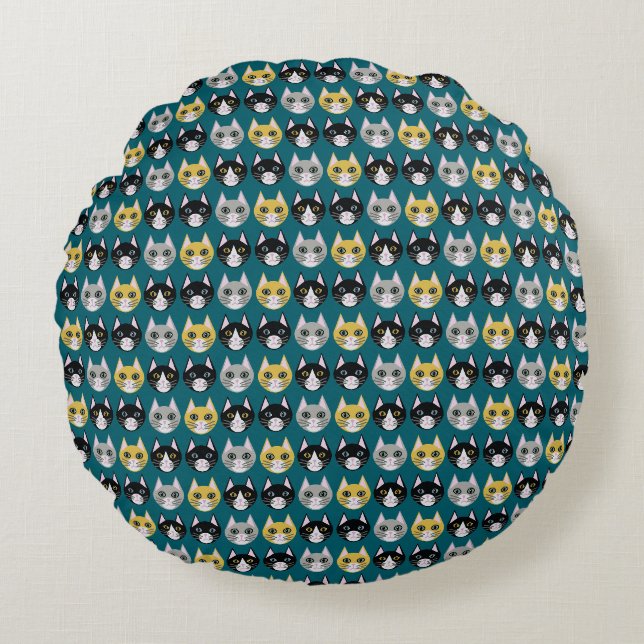 Kattenvrouw teal rond kussen (Voorkant)