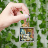 Kattenvrouw Zijde Kunst Schilderij Sleutelhanger (Hand)