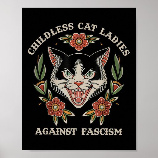 Kattenvrouwen tegen fascisme Bloemen Poster (Voorkant)