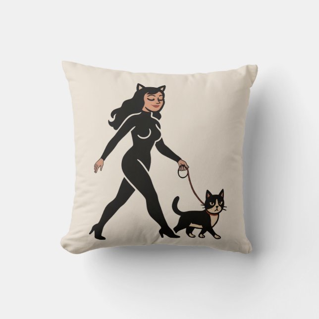 Kattenvrouwtje Cute Tuxedo Kat | Katten Moeder Gra Kussen (Voorkant)