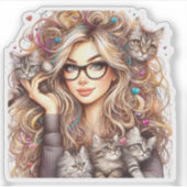 Kattenvrouwtje sticker (Voorkant)