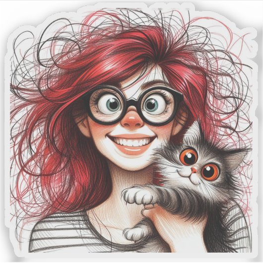 Kattenvrouwtje  sticker (Voorkant)