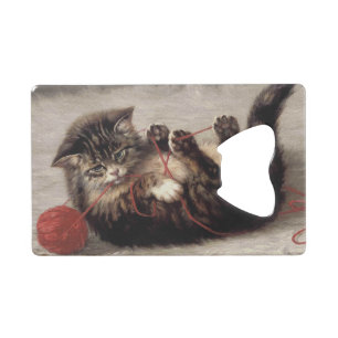 Kattenwieg, Een kat die speelt met een bol garen Creditkaart Flessenopener