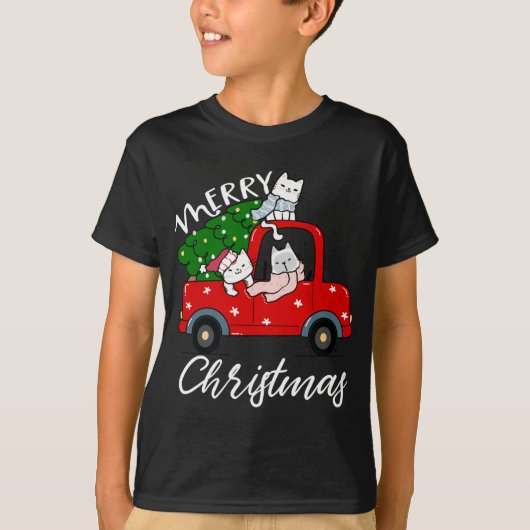 Kattenwiskundeboom op de kerstboom met rode vracht t-shirt (Voorkant)