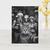 Kattenzelfie Bigfoot Alien Elf Bar Kerstmis Kaart (Gele Bloem)