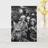 Kattenzelfie Bigfoot Alien Elf Bar Kerstmis Kaart (Gele Bloem)