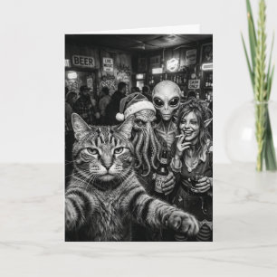 Kattenzelfie Bigfoot Alien Kerstkaart Kaart