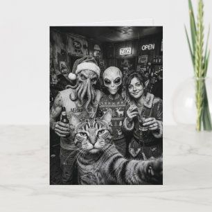 Kattenzelfie Bigfoot Alien Kerstkaart Kaart