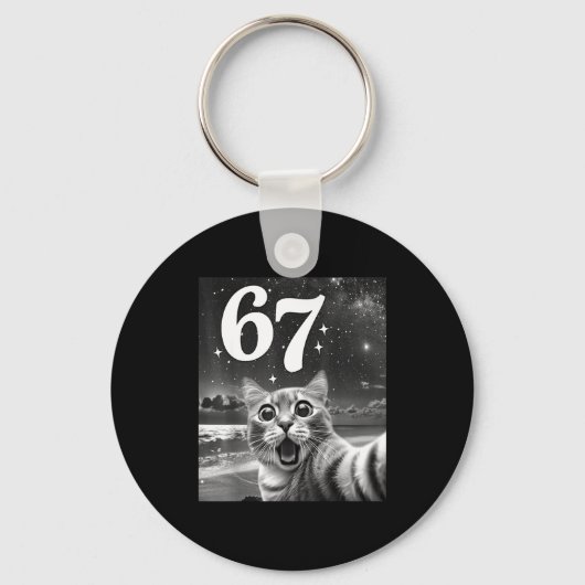 Kattenzelfie met 67 Meme Grappige Katten Grafisch Sleutelhanger (Voorkant)