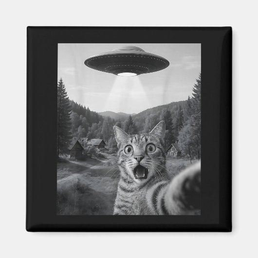 Kattenzelfie met Alien Ufo Grappige Kat Grappige E Magneet (Voorkant)