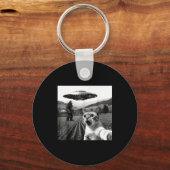 Kattenzelfie met Alien Ufo Grappige Katten Alien B Sleutelhanger (Voorkant)
