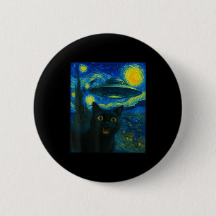 Kattenzelfie met Alien Ufo Nacht Van Gogh Mannen V Ronde Button 5,7 Cm