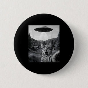 Kattenzelfie met buitenaardse UFO grappige kat gra Ronde Button 5,7 Cm