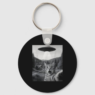 Kattenzelfie met buitenaardse UFO grappige kat gra Sleutelhanger