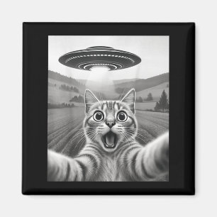 Kattenzelfie met buitenaardse UFO grappige kat voo Magneet