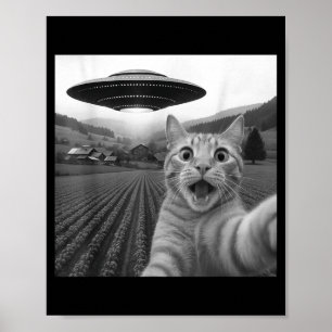 Kattenzelfie met buitenaardse UFO grappige kat voo Poster