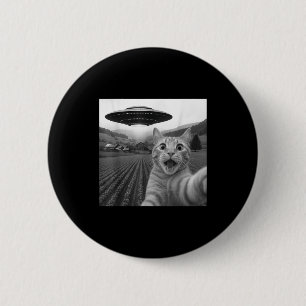 Kattenzelfie met buitenaardse UFO grappige kat voo Ronde Button 5,7 Cm