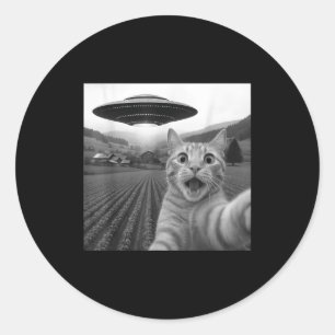 Kattenzelfie met buitenaardse UFO grappige kat voo Ronde Sticker