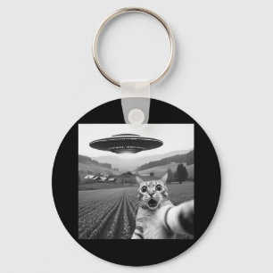 Kattenzelfie met buitenaardse UFO Grappige kattenc Sleutelhanger
