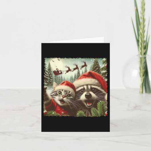 Kattenzelfie met de slee van de Kerstman Rare Grap Kaart (Voorkant)