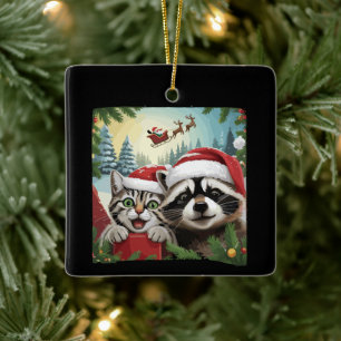 Kattenzelfie met de slee van Sinterklaas Rare wasb Keramisch Ornament