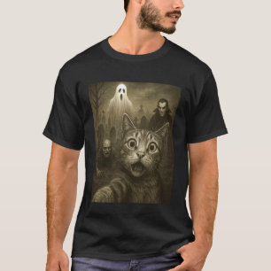 Kattenzelfie met Geest Zombie Vampier Grappige Fot T-shirt