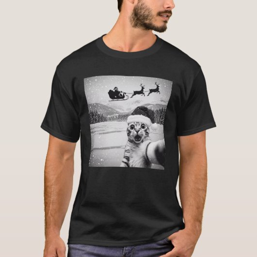 Kattenzelfie met Sinterklaas Grappig Kerstmis T-shirt (Voorkant)