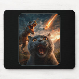 Kattenzelfie met T-rex Dinosaur Grappige Kat T Rex Muismat