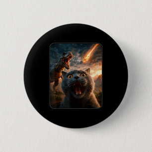 Kattenzelfie met T-rex Dinosaur Grappige Katten T Ronde Button 5,7 Cm