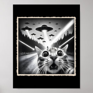 Kattenzelfie met Ufo _ Grappige Alien & Kat Poster