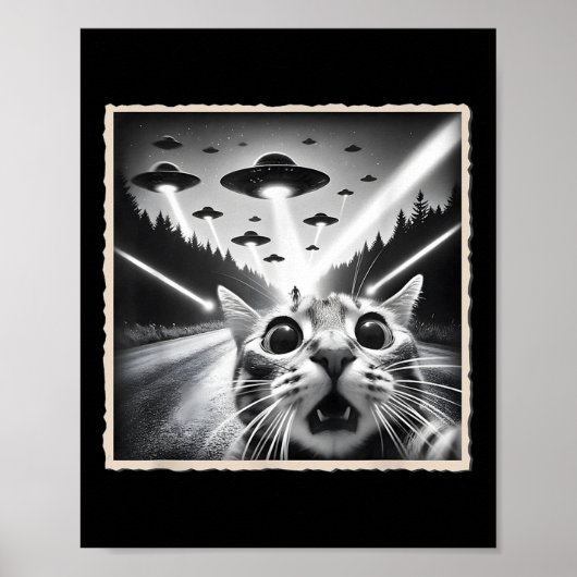Kattenzelfie met Ufo _ Grappige Alien &amp; Kat  Poster (Voorkant)