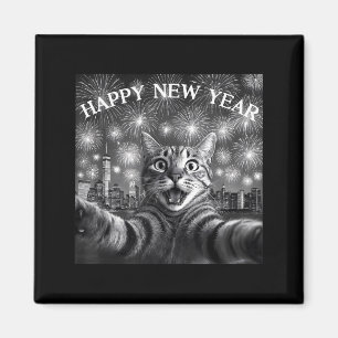 Kattenzelfie met vuurwerk aftellen grappig gelukki magneet