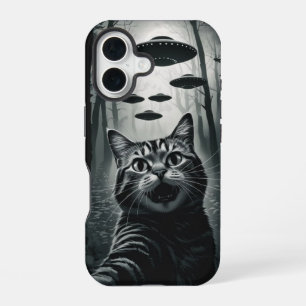 Kattenzelfie UFO-ontvoering: Kattenbuitenaardse on iPhone 16 Hoesje