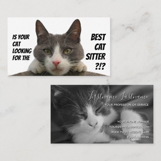 Kattenzetters grappige thuisverzorging, busje visitekaartje (Voorkant / Achterkant)