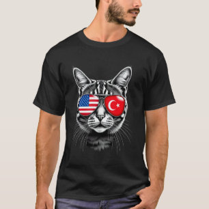 Kattenzonnebril ontwerp Turkije VS vlag T-shirt