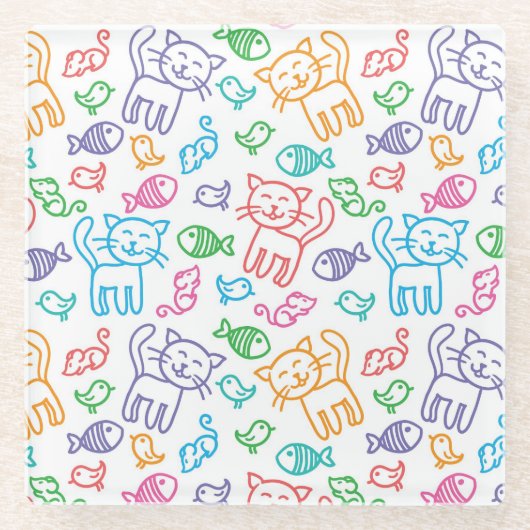 kattepatroon glazen onderzetter (Voorkant)