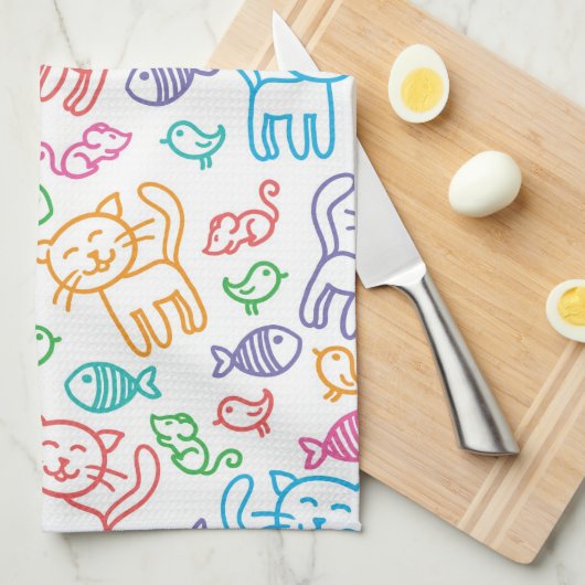 kattepatroon theedoek (Quarter Fold)