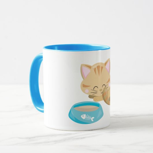 kattepoesje met kattevoer mok (Voorkant links)