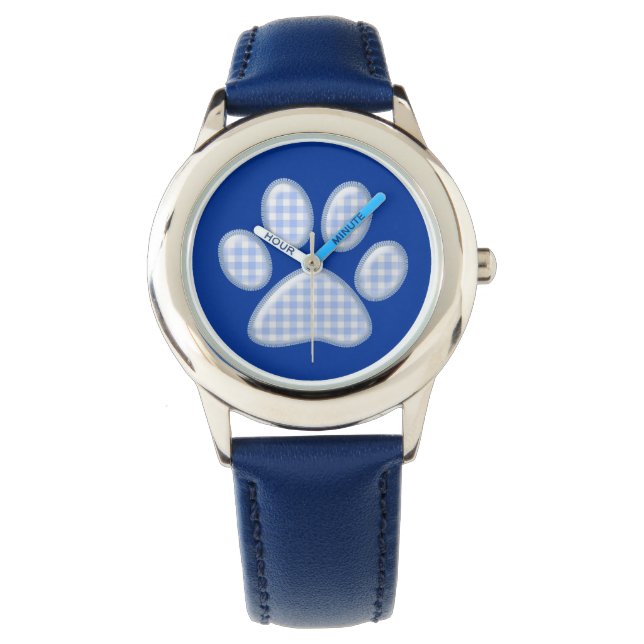 kattepoot van gingham - blauw horloge (Voorkant)