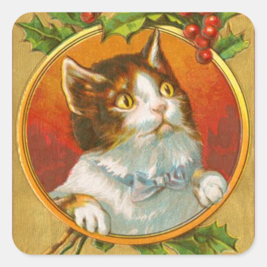  kattepootkat kerst kerstfeeststicker vierkante sticker (Voorkant)