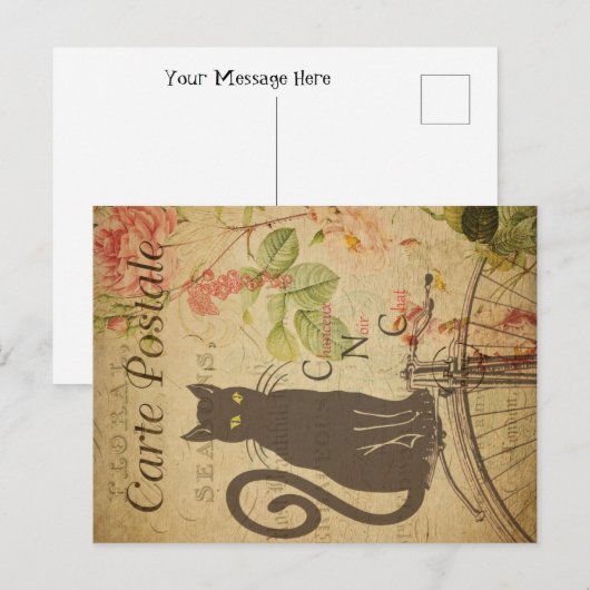 kattethema | Carte Postale | Zwarte kat Briefkaart (Voorkant / Achterkant)