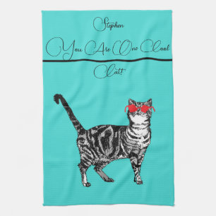 Kattiekat Tabby Cats Mannen Koele Kat Teal Aqua Na Theedoek