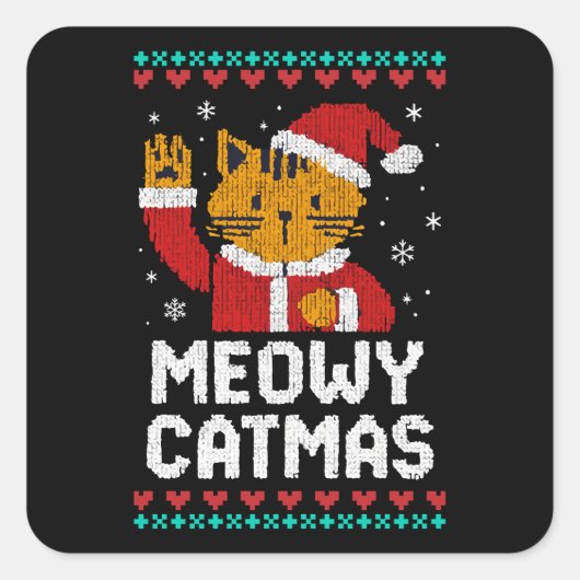 Kattig Katkerstmis Vierkante Sticker (Voorkant)