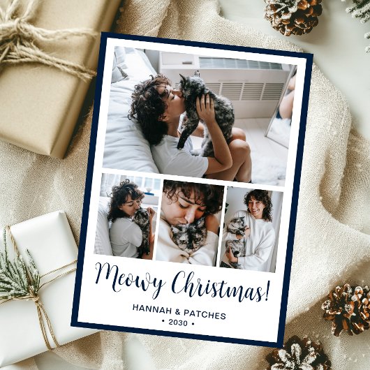 Kattig kerstfeest 4 foto feestdagenkaart