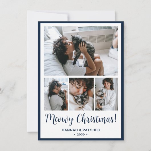 Kattig kerstfeest 4 foto feestdagenkaart (Voorkant)